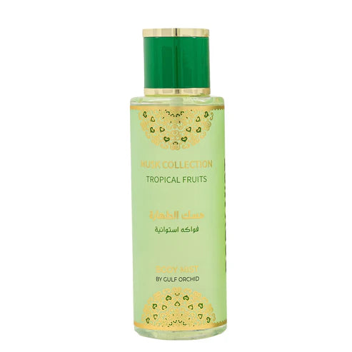 Musky floral perfume gift set – Musk Tahara Tropical Fruits by Gulf Orchid featuring Eau de Parfum, body mist, and perfume oil with pear, musk, and amber notes.